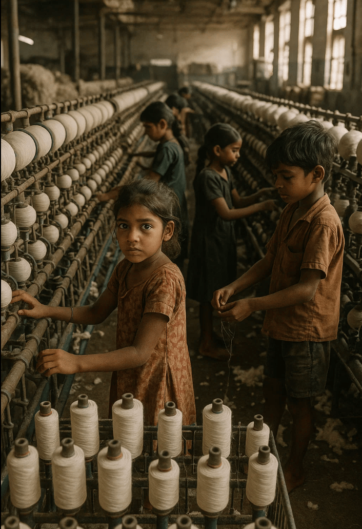 Des enfants travaillent en usine textile pour la journée mondiale contre le travail des enfants