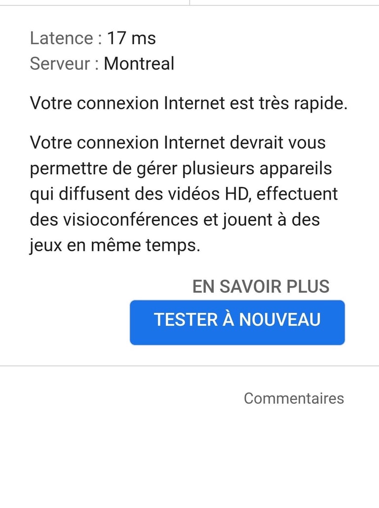 Vitesse internet avant modification