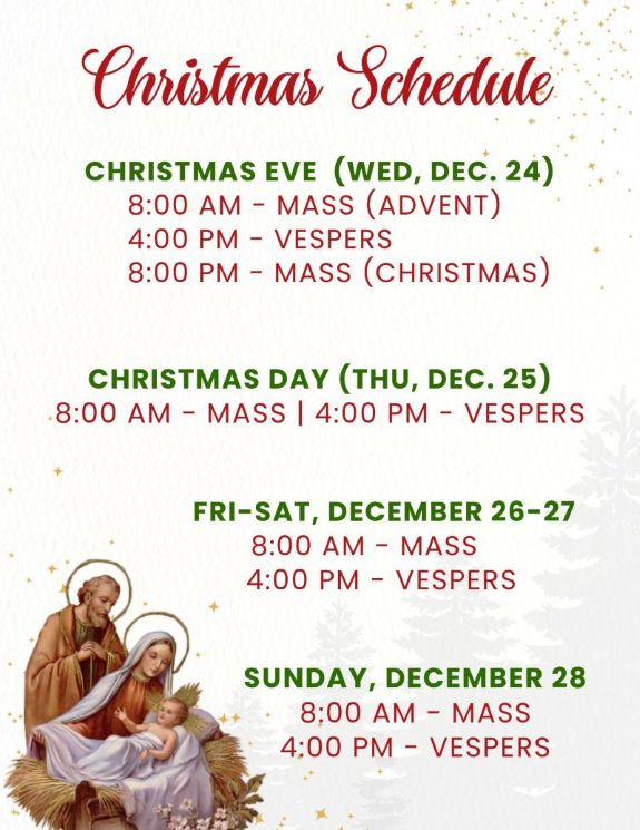Christmas Schedule page 1.