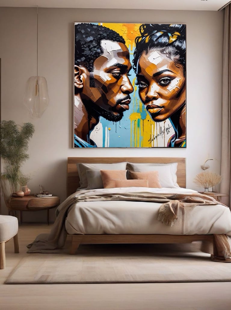 Arte exclusiva emoldurada, perfeita para uma decoração moderna e sofisticada