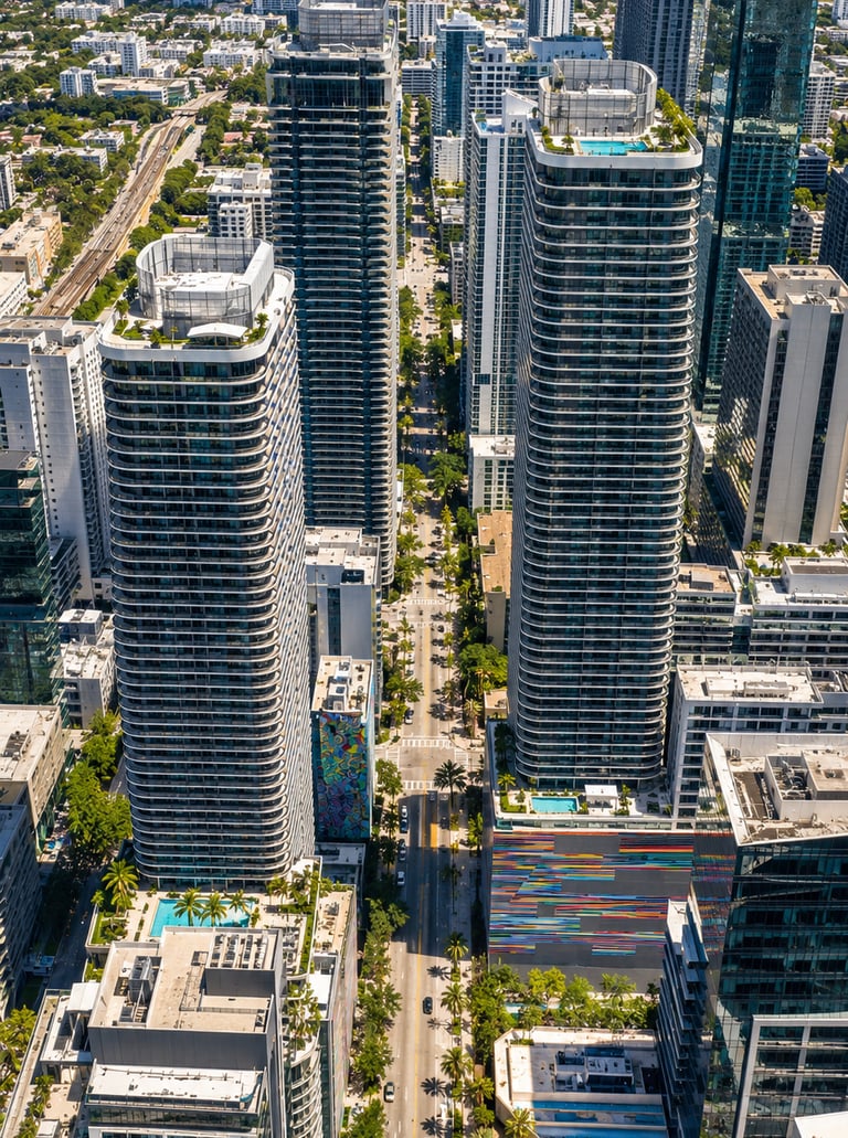 Vista aérea del skyline de Miami Brickell, sede corporativa de Italtrade