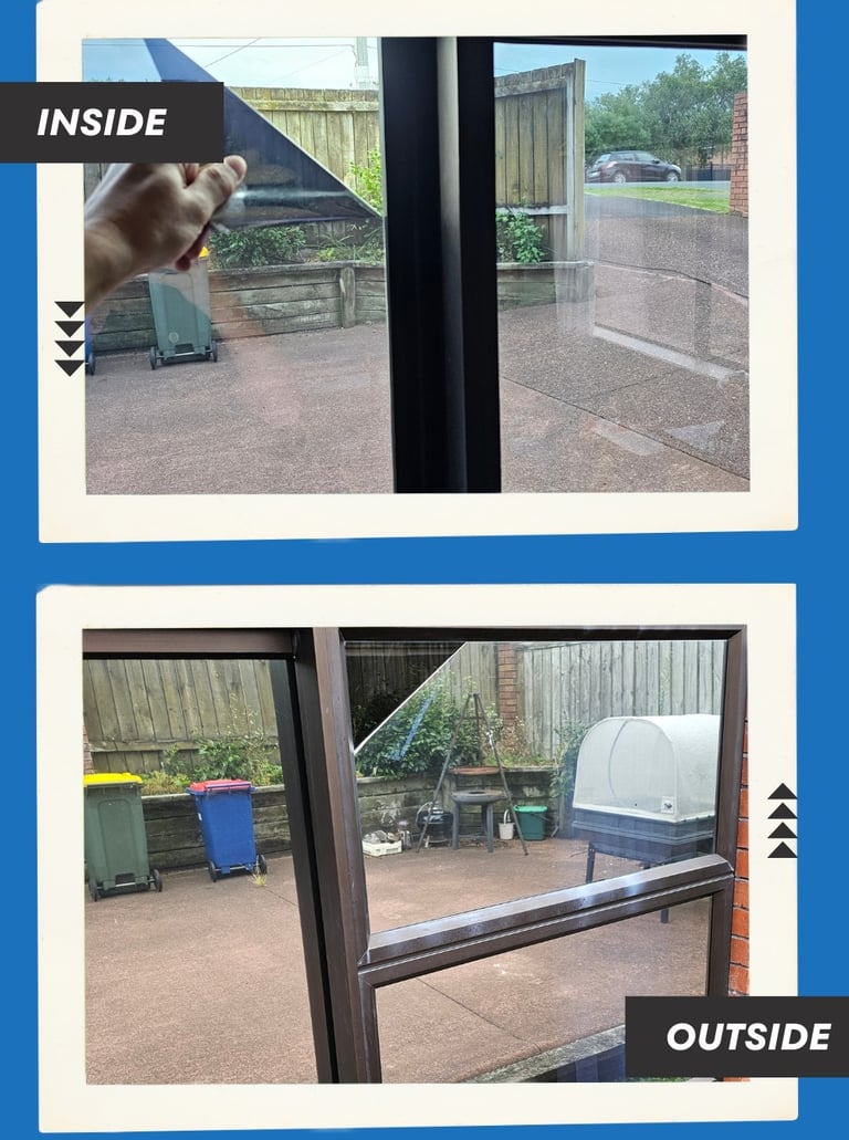 Reflective privacy window tint installed for home, inside and outside view image