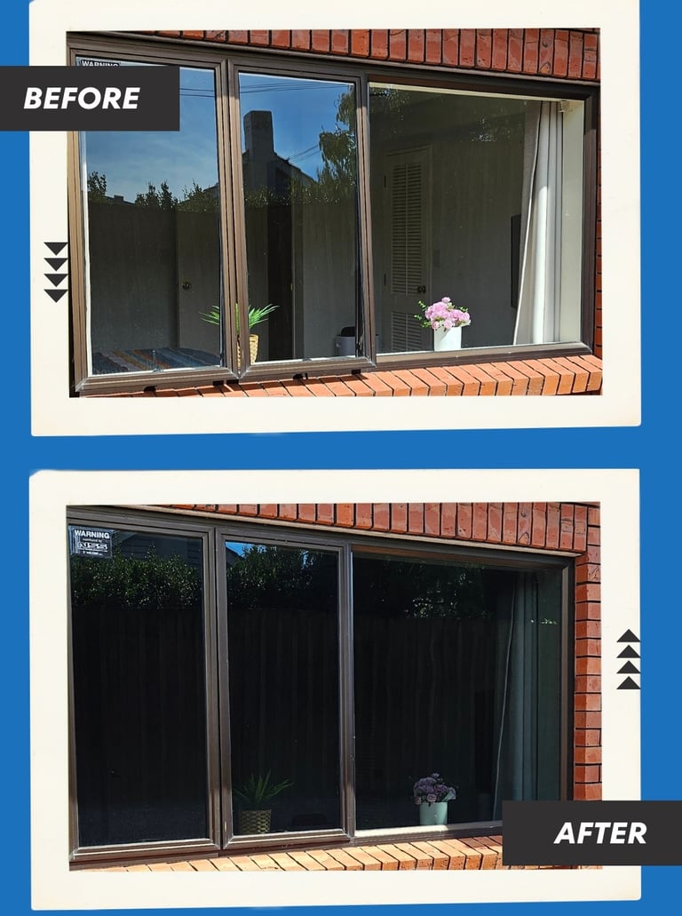 Before and After photo of home window tint installation