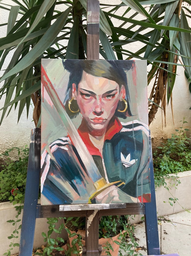 Retrato figurativo al óleo sobre lienzo, 30x40 cm.