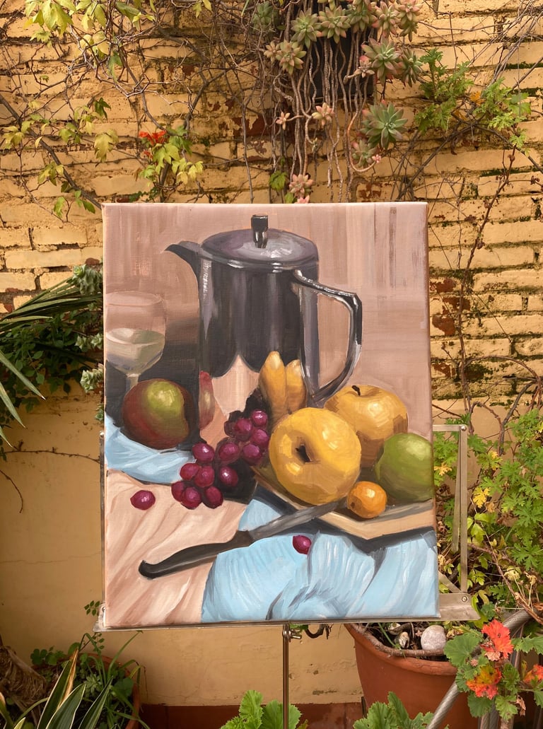 Óleo sobre tela. 38 x 47 cm. Bodegón.