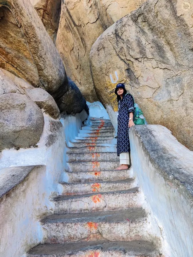 Stairway to Anjanadri Hill in Hampi, believed to be the birthplace of Lord Hanuman.