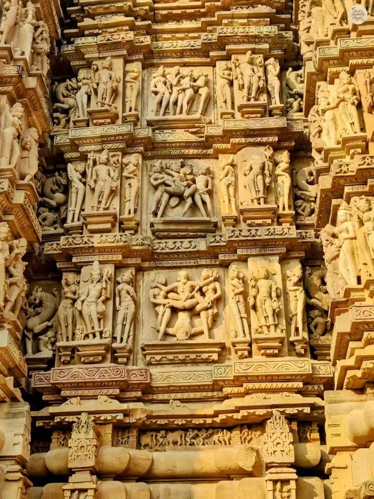 Erotic sculptures on the outer wall of Kandariya Mahadev Temple Khajuraho Madhya Pradesh