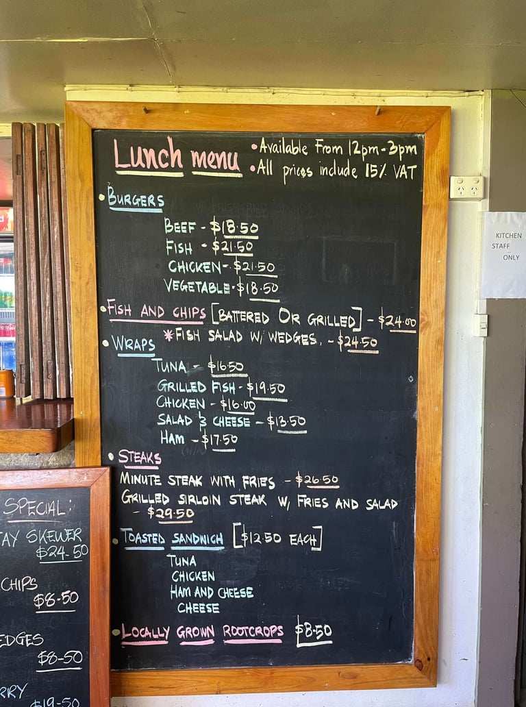 Precios de un restaurante en fiyi