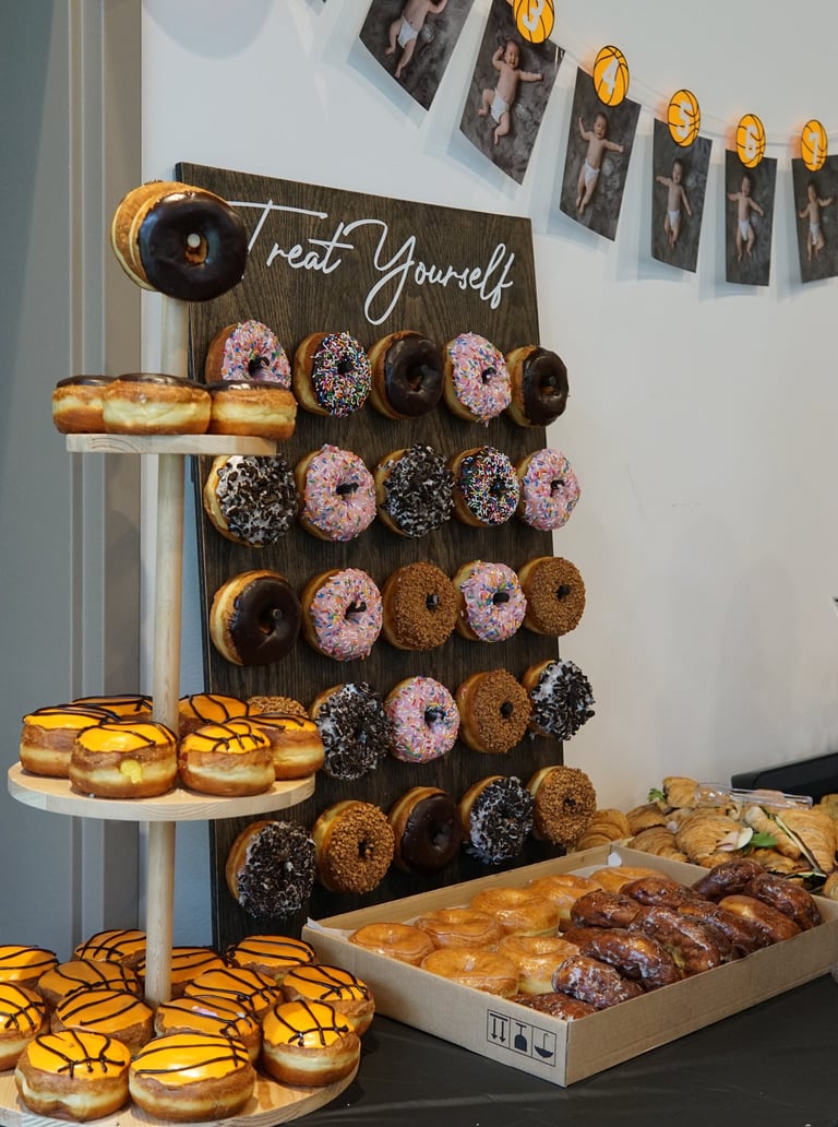 birthday donuts on donut wall in Victoria BC Canada