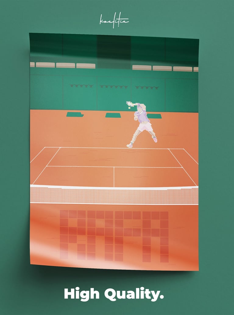 Poster tenis cu Rafa Nadal pe terenul de la Roland Garros.