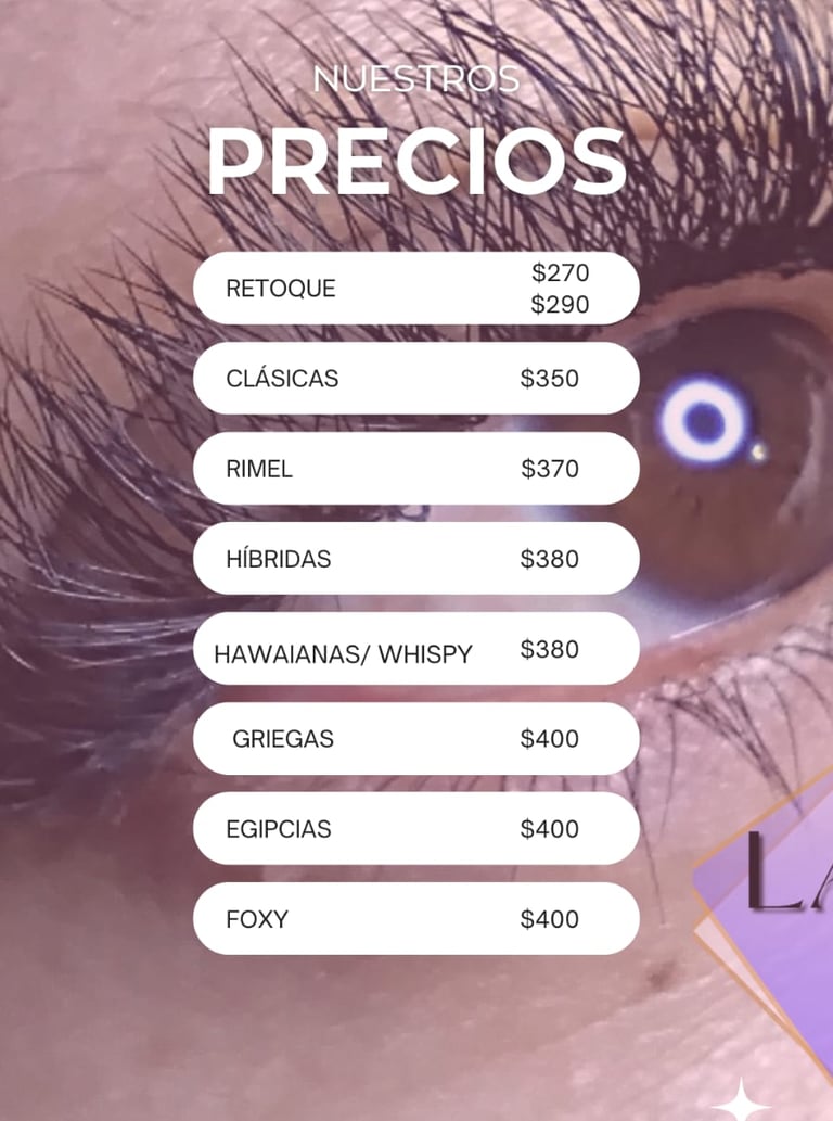 Lista de precios sobre las extensiones de pestañas Lashkia