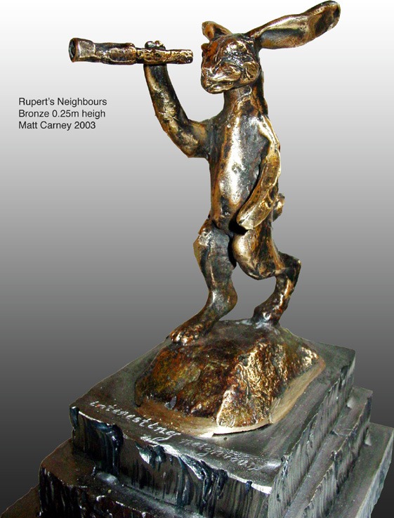 a sculpture of a rabbit looking through a telescope