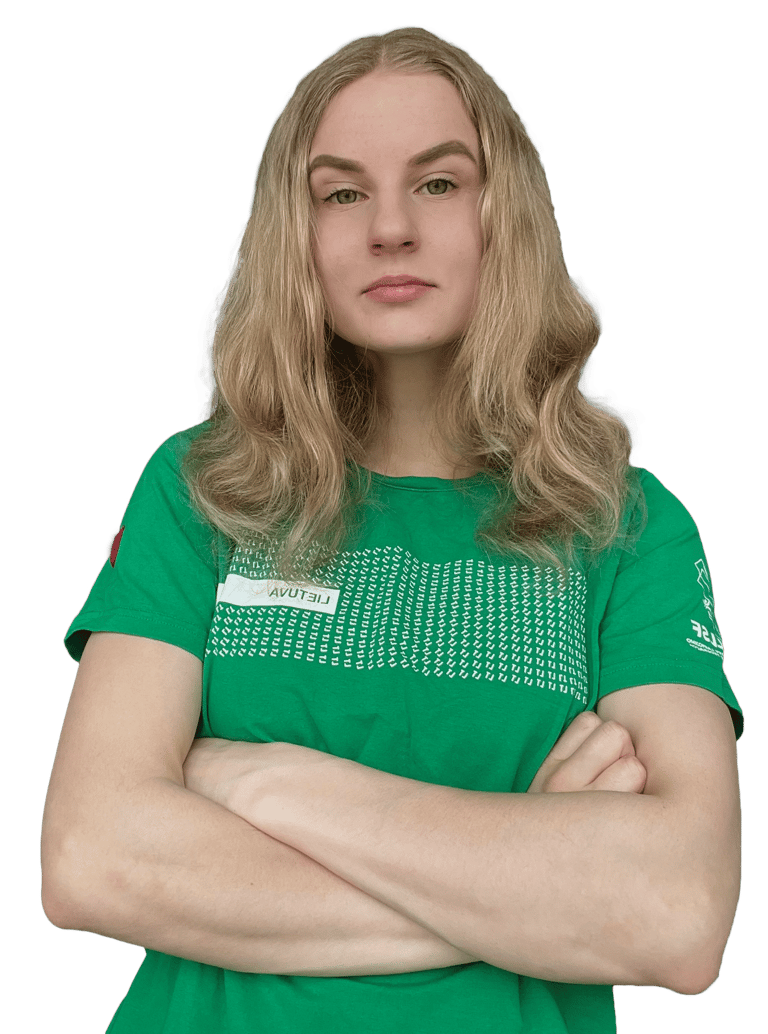 a woman in a green shirt