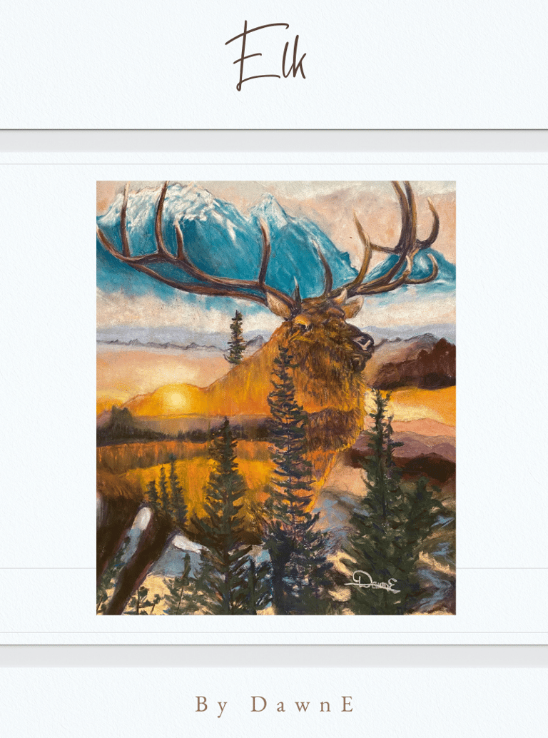 a painting of a Elk in the mountains