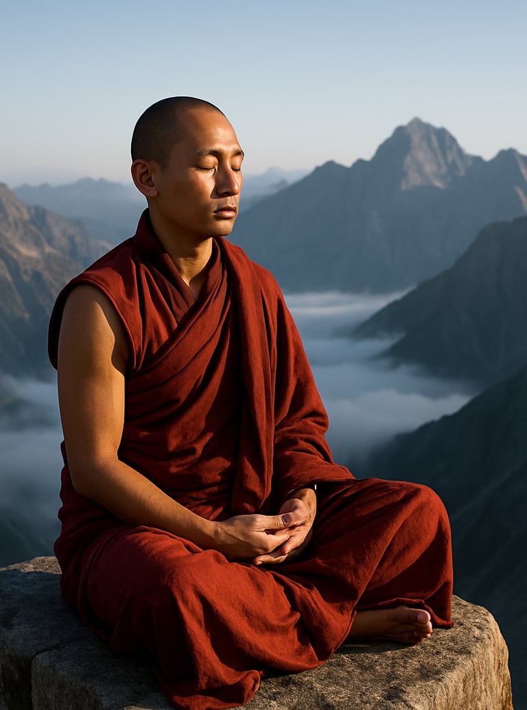 Un moins tibétain médite pour le jour de la démocratie au Tibet.