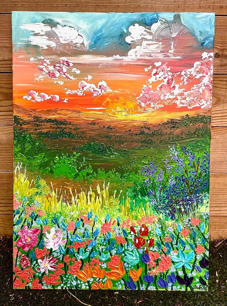 une peinture de coucher de soleil dans la nature