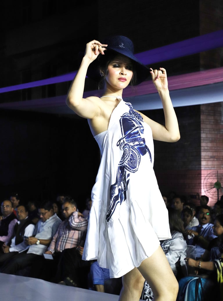 Runway outfit featuring bespoke digital fabric design