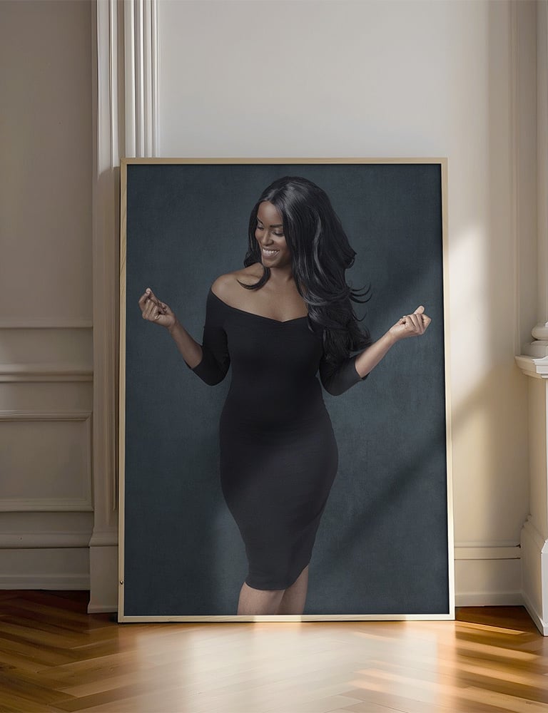 Framed Canvas of a beautiful black woman wearing a black dress
