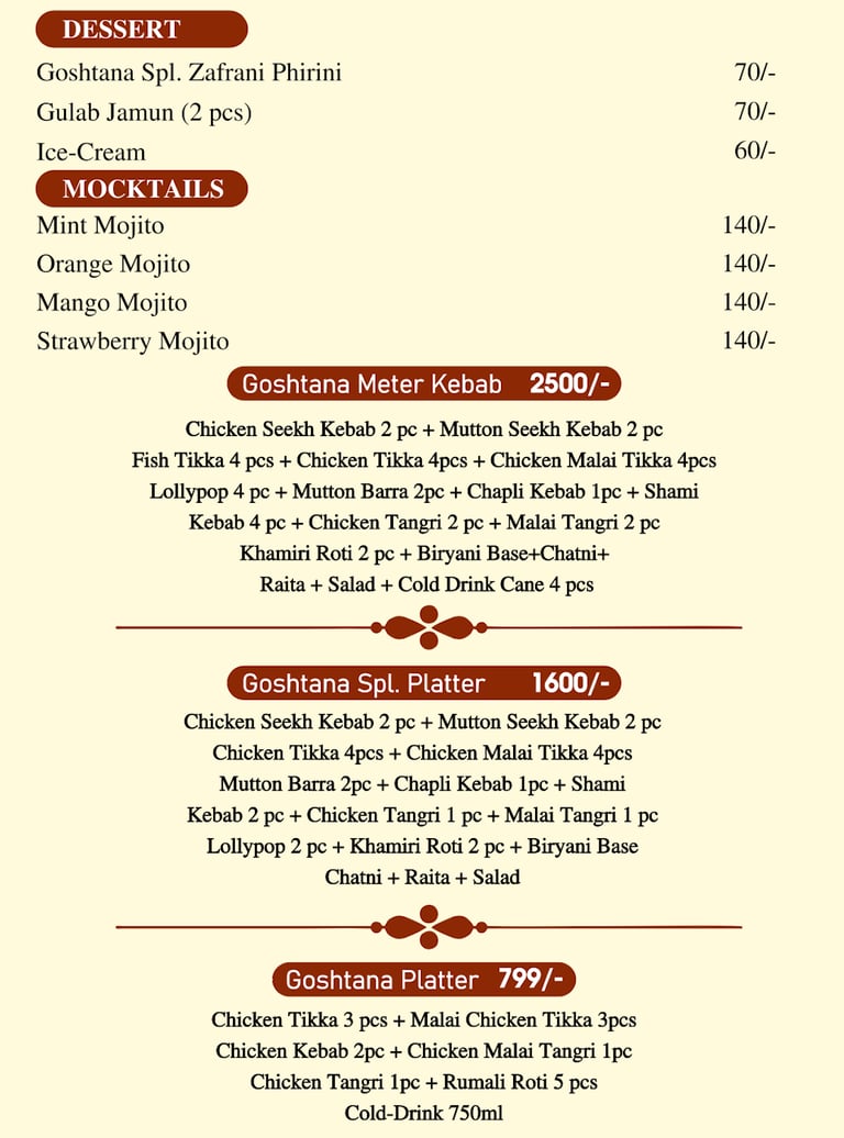 a menu of a restaurant with a menu listing