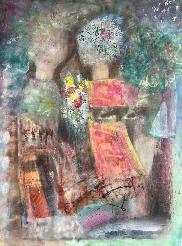 Soft Eyes — abstract acrylic painting with gentle colour transitions and figurative suggestion