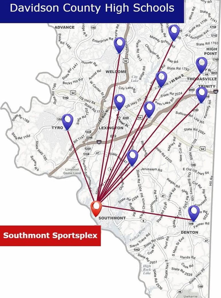 Southmont Sportsplex is not centrally located within Davidson County