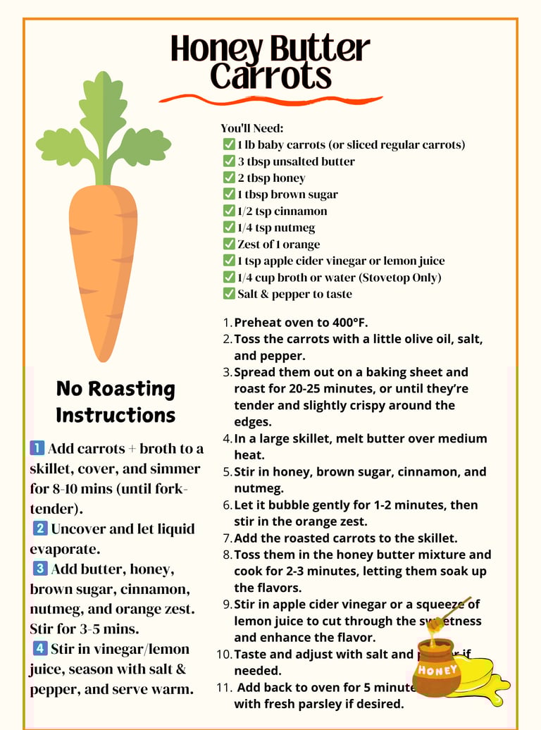 honey butter carrots recipe card