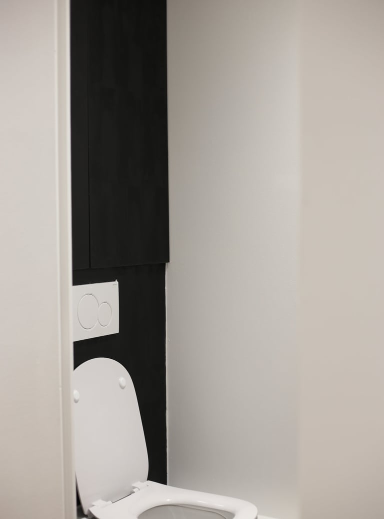 a toilet with a toilet paper roll in the middle of the toilet