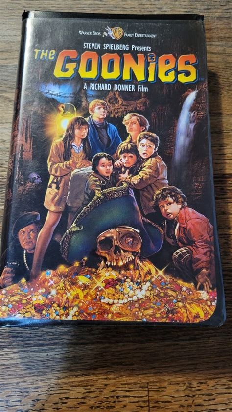 Alt text: Sealed vintage VHS of The Goonies, a classic 80s adventure film.