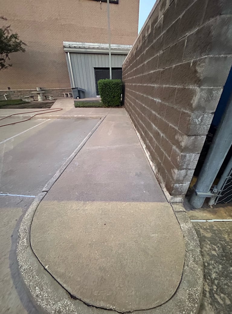 Sidewalk and Wall after Pressure Washing