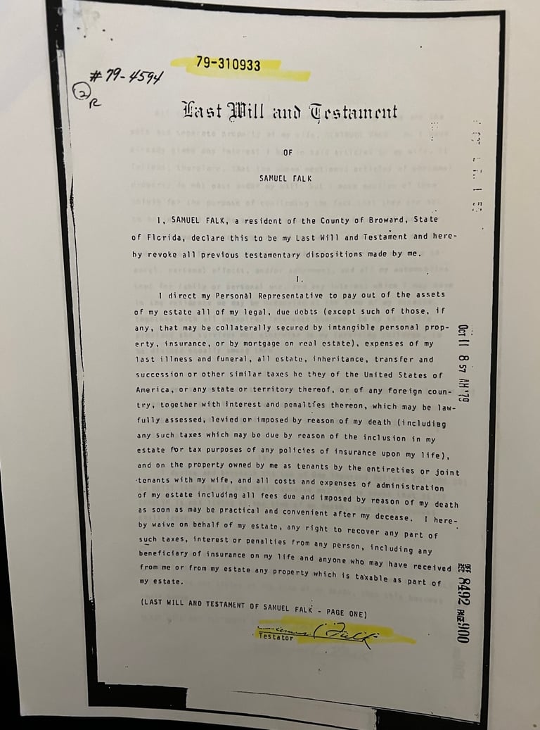 1979 Will of Samuel Falk