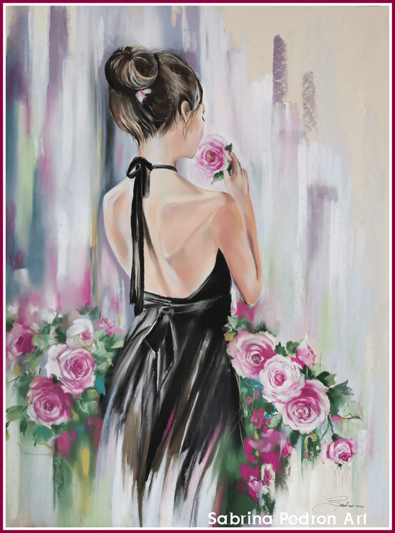 donna di spalle dipinta a pastello