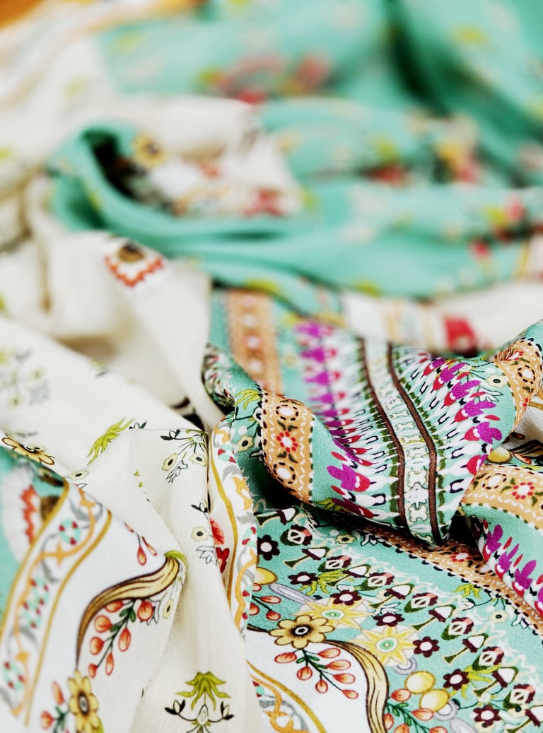 Custom paisley motif print for designer bridal lehengas on crepe