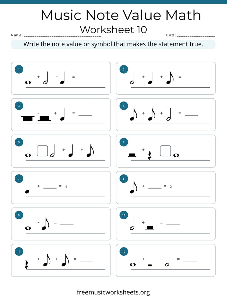 Music Note Value Math Worksheet 10