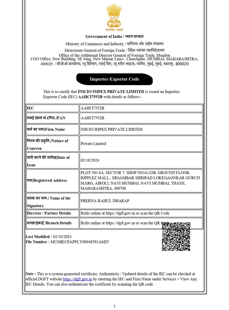 Import Export Licence