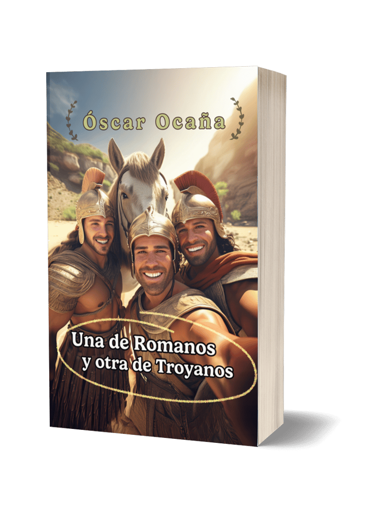 Portada del libro de comedias teatrales 'Una de romanos y otra de troyanos' de Óscar Ocaña Parrón