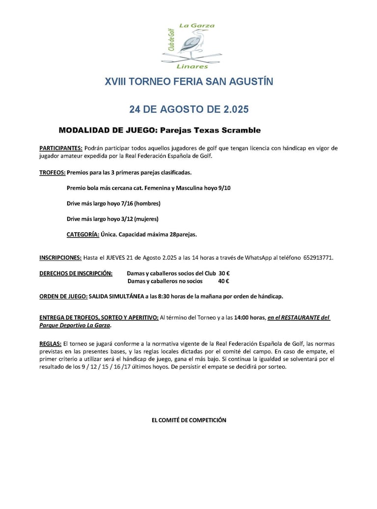 Reglamento | XVIII Torneo de Golf Feria San Agustin