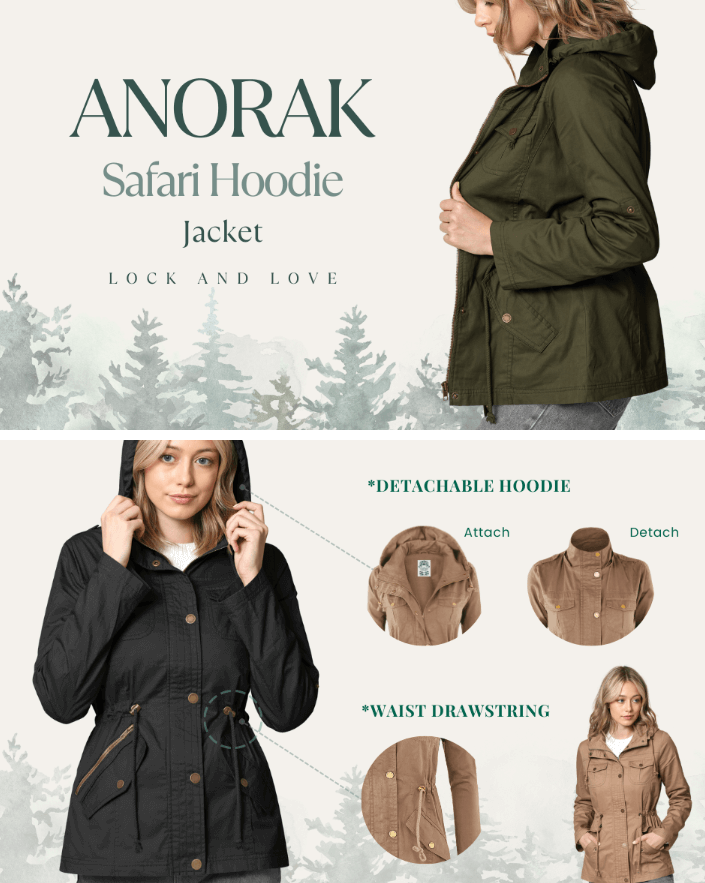 women wearing Lock and Love Anorak safari hoodie jacket