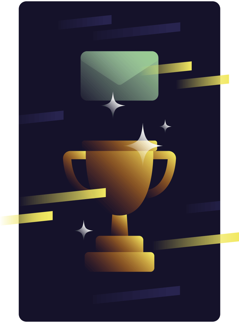 Illustration of trophy and email symbol for Badass Reboot mini course reward