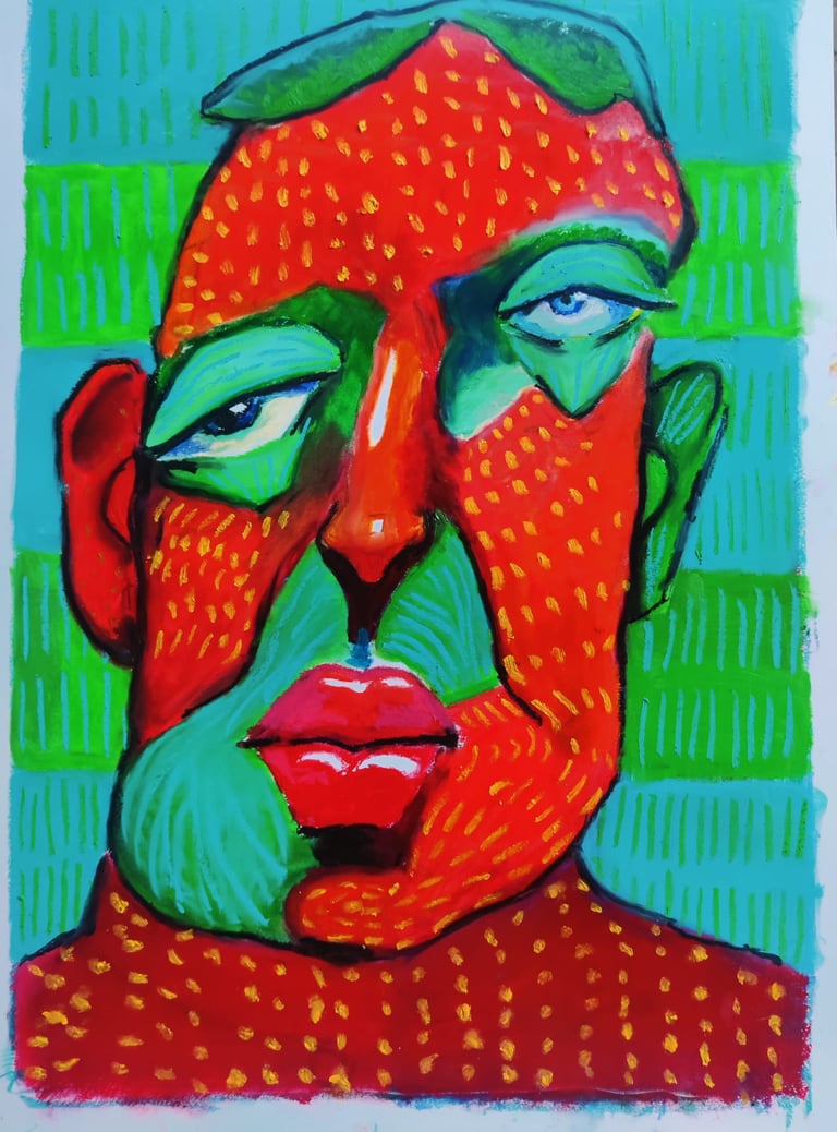 Strawberry man - Rens Muskens - Pastel on paper - Art - painting - handcraft - Kunst - Kunstenaar
