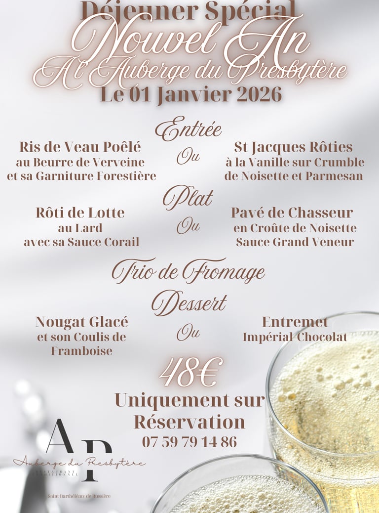 Menu du Nouvel An à l'Auberge du Presbytère