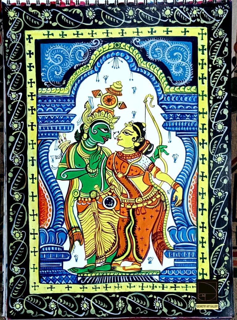 pattachitra art of hindu lord rama from ramayana scripture with his consort sita