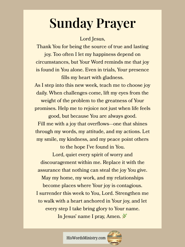 Joy in the Journey – Sunday Prayer