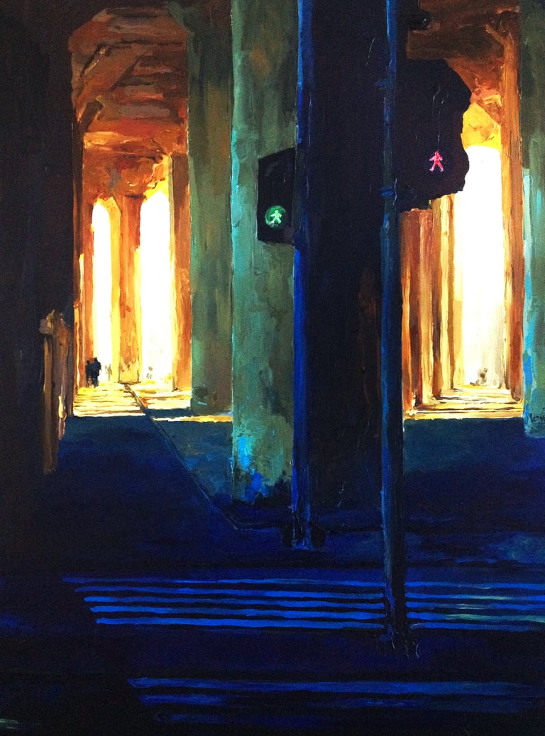 a painting of a street 