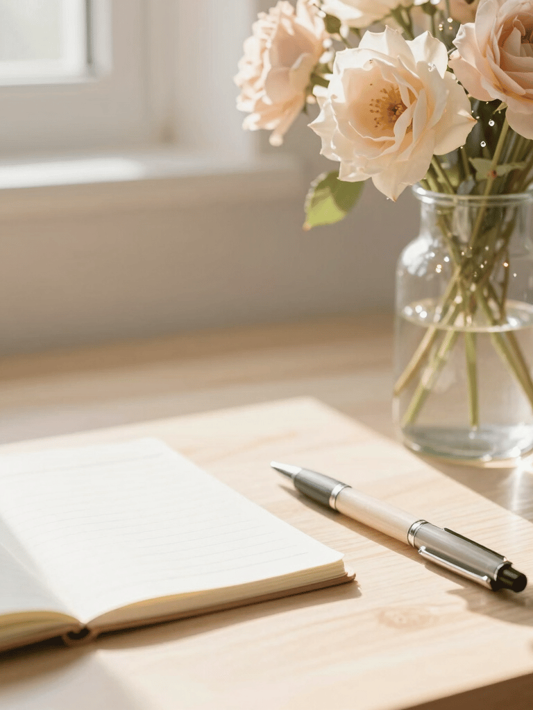 Therapy journal and pen on a desk ready for a therapy session at Chantal Francis Therapy