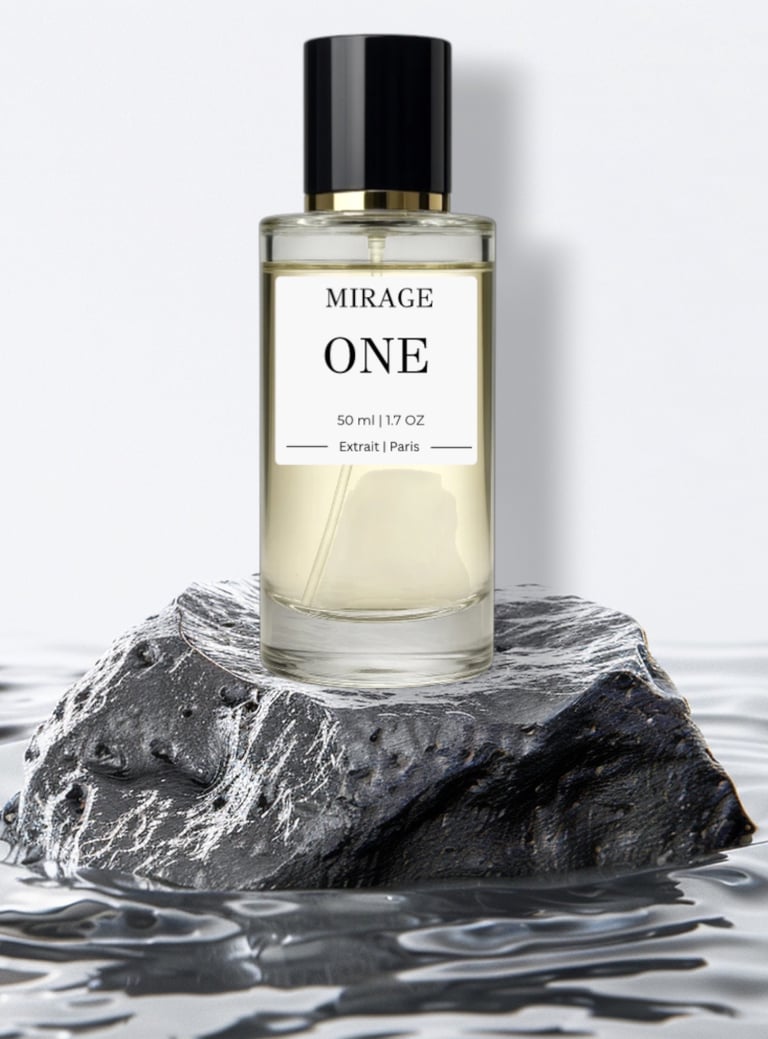 Parfum ONE sur une roche noire
