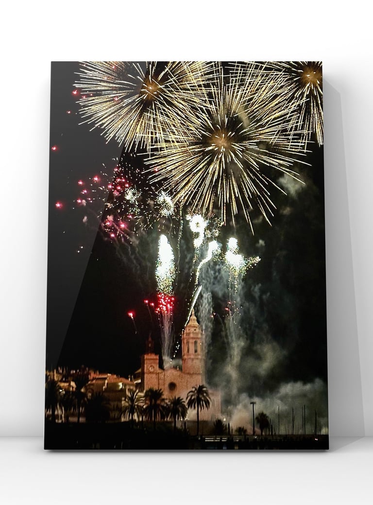 Colorful Fireworks Over Sitges Cathedral Festa Major de Sitges Poster
