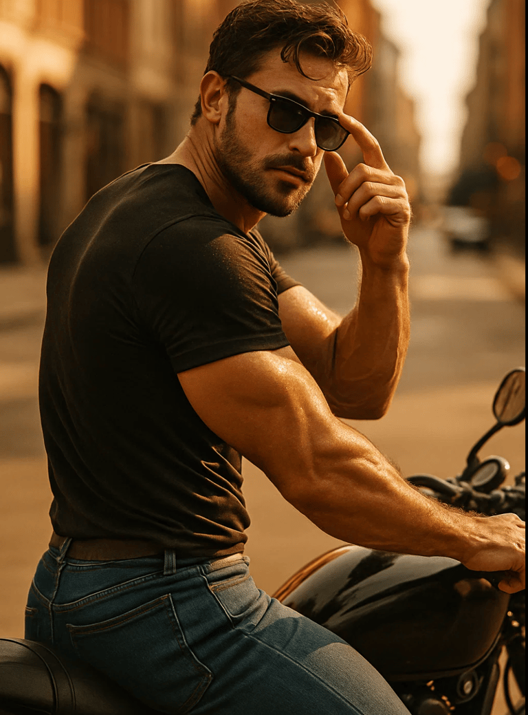 homme viril sur sa moto - Journée internationale de l'homme