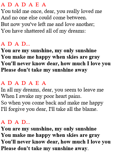 Lyrics and Chords: Johnny Cash - You are my sunshine