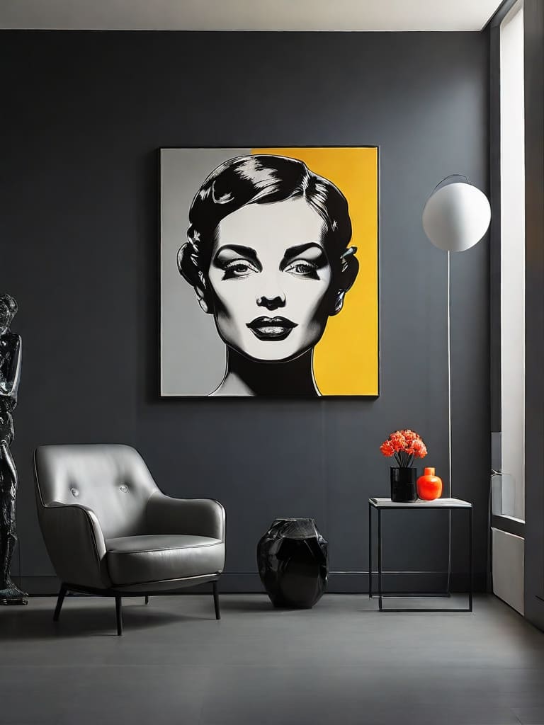 Sala de estar com quadros modernos e sofisticados
