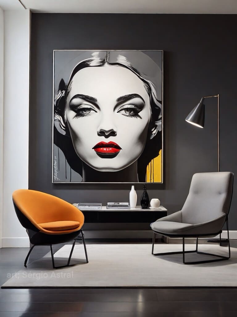 Galeria de arte personalizada na parede da sala de estar